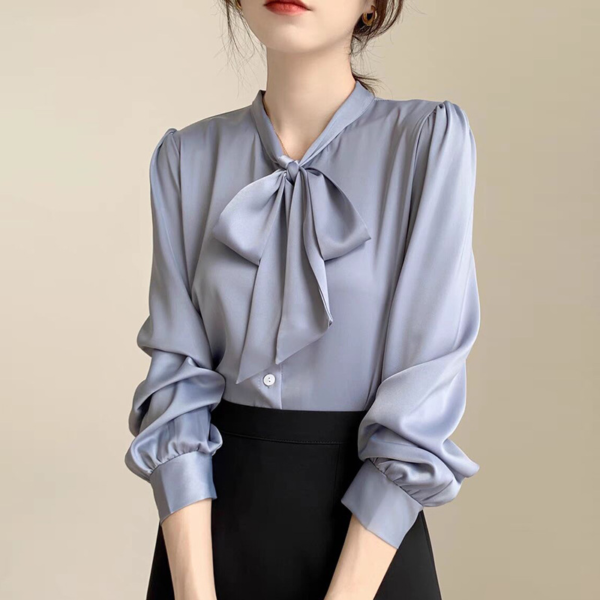 Spring Bow Shirt Women's Professional Satin Tops