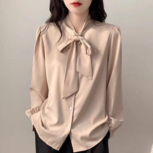 Spring Bow Shirt Women's Professional Satin Tops - Image 5