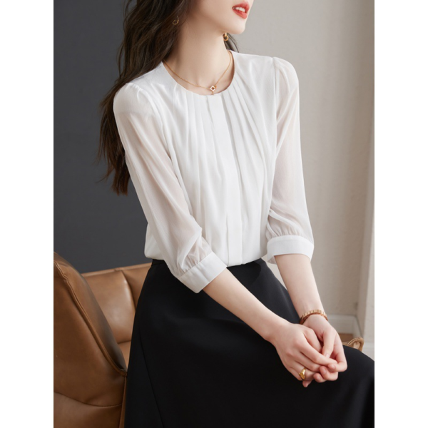 Spring Women's Three Quarter Sleeve Chiffon Shirt