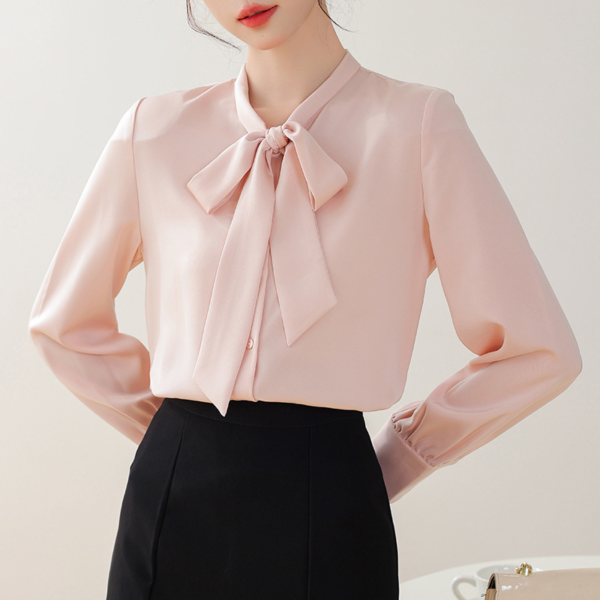 Spring Bow Shirt Women's Professional Satin Tops - Image 2